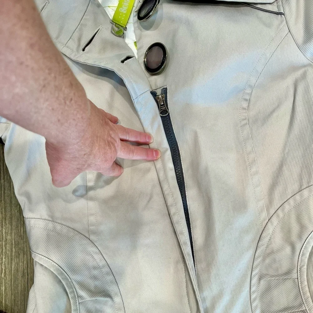 SOIA & KYO Anthropologie Gray Cotton Oversized Collar Trench Coat, Size Small - Picture 11 of 11